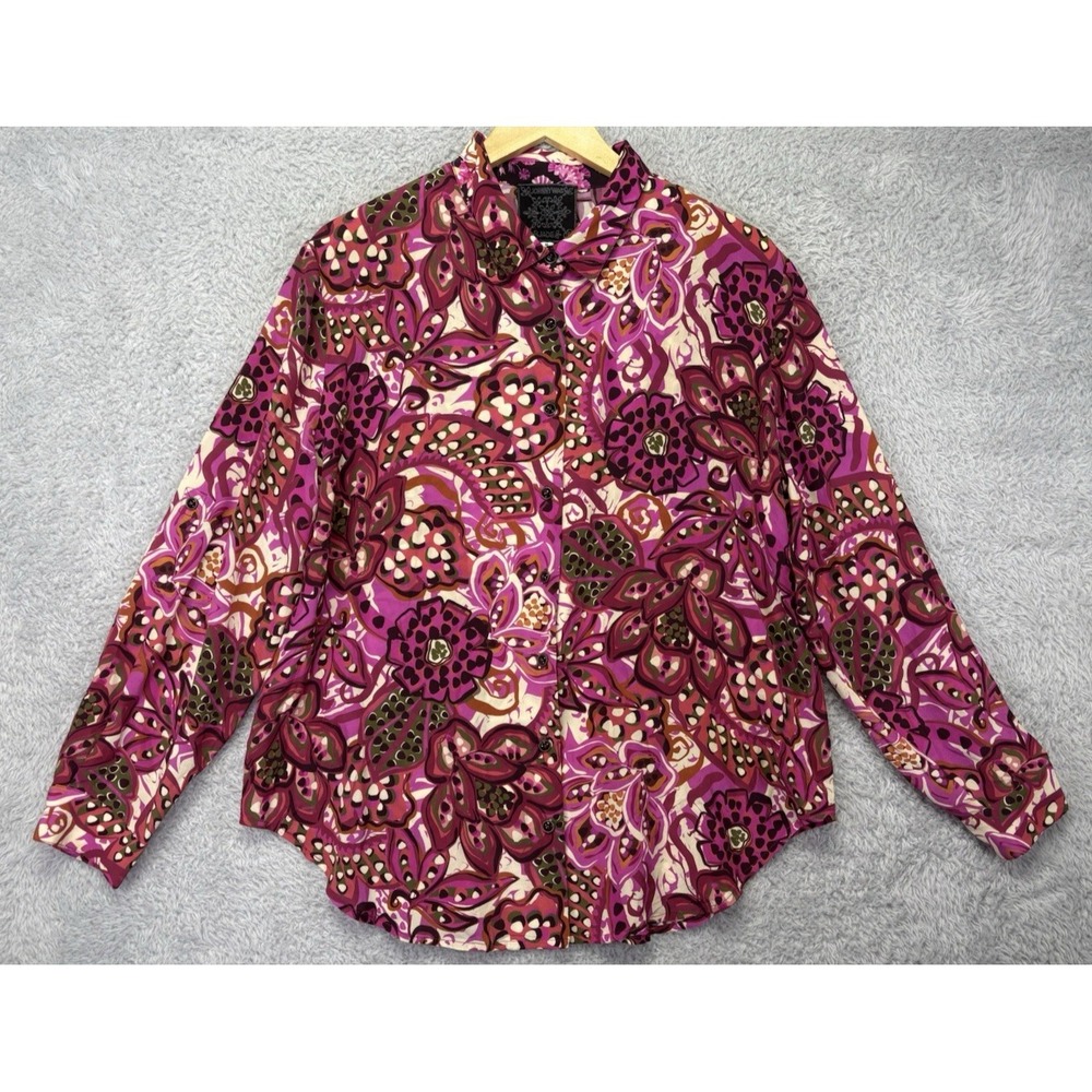 Johnny Was Dreamers Vivanna Silk Blouse M Floral Button Front Boho Shirt Top - Picture 3 of 10